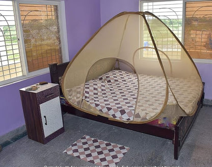 AL Sunnah Mosquito Net for Double Bed Queen Size (5.x 6.5 f t) Foldable (Golden) - AL Sunnah